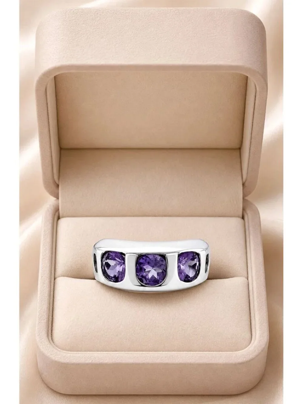 Genuine 2.25 Cts Amethyst Ring Solid .925 Sterling Silver